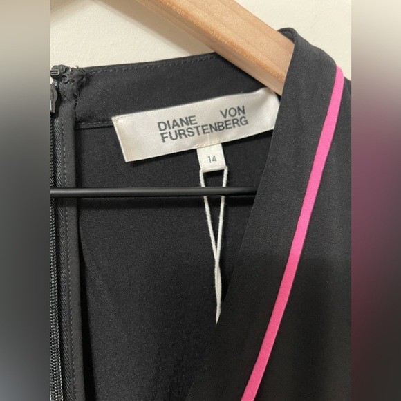 Diane Von Furstenberg Olga Black Pink Orange Silk Blend Flare Jumpsuit Size 14 - Picture 6 of 8